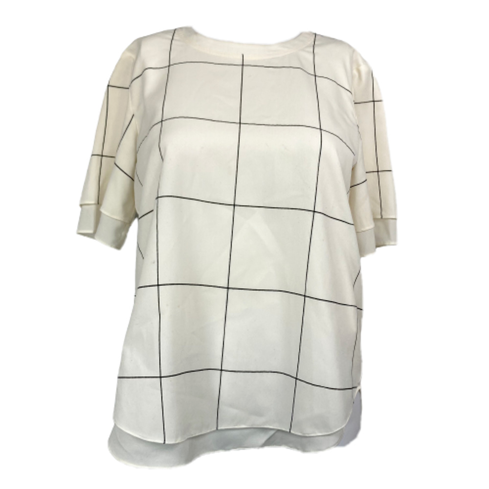Club Monaco Shirt Womens Sz XS White Graph Print Chiffon‎ Layered Short Sleeve
